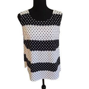 Talbots Womens Black White Polka Dot Sleeveless Blouse Large